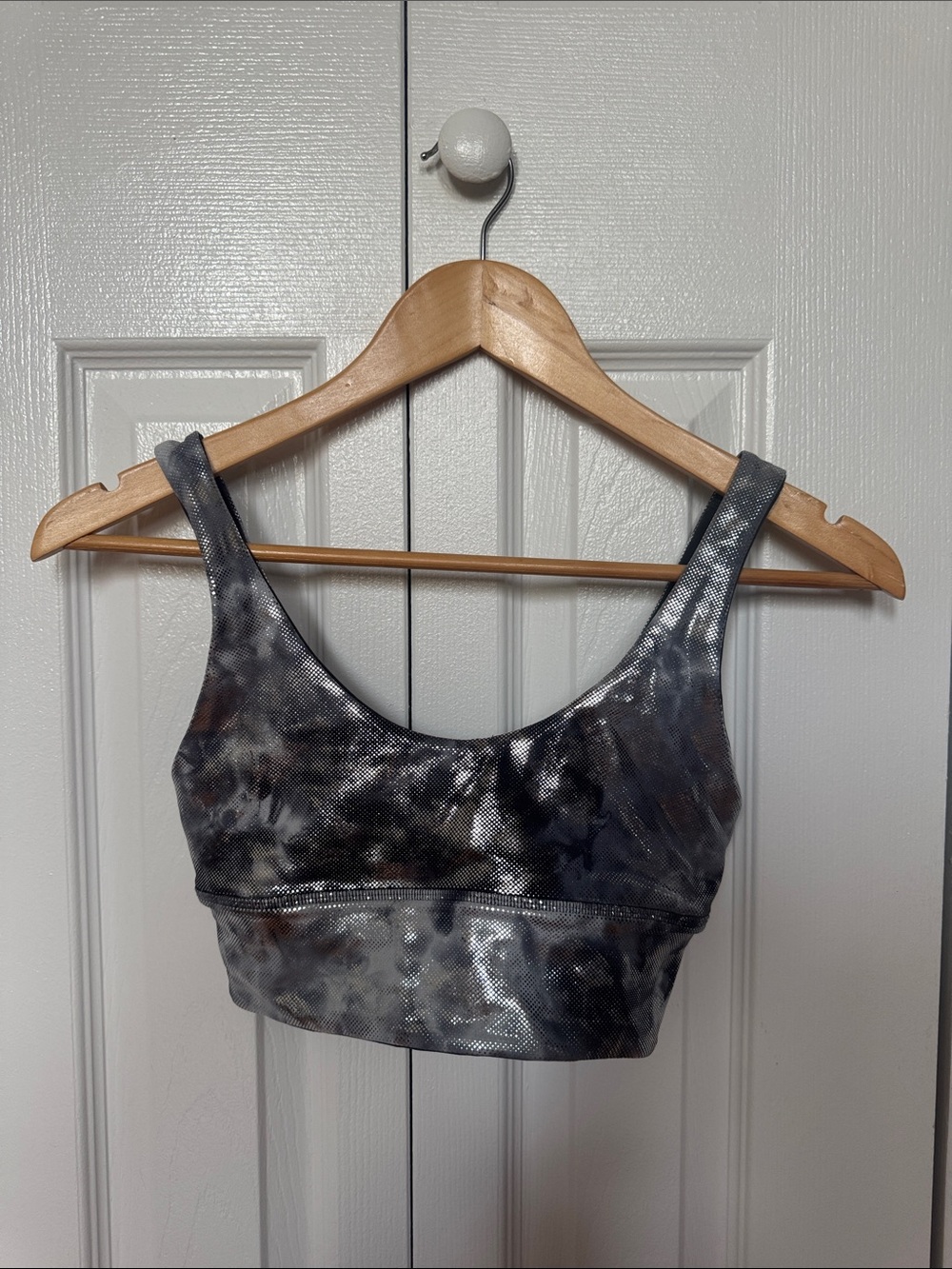 lululemon metallic silver and black sports bra